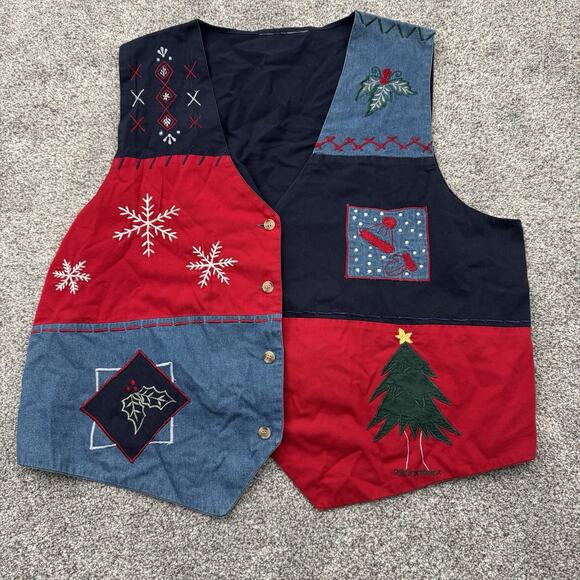 Vintage Y2K Vest Womens 2X Plus Grandmacore Patchwork Embroidered Christmas - Picture 1 of 4